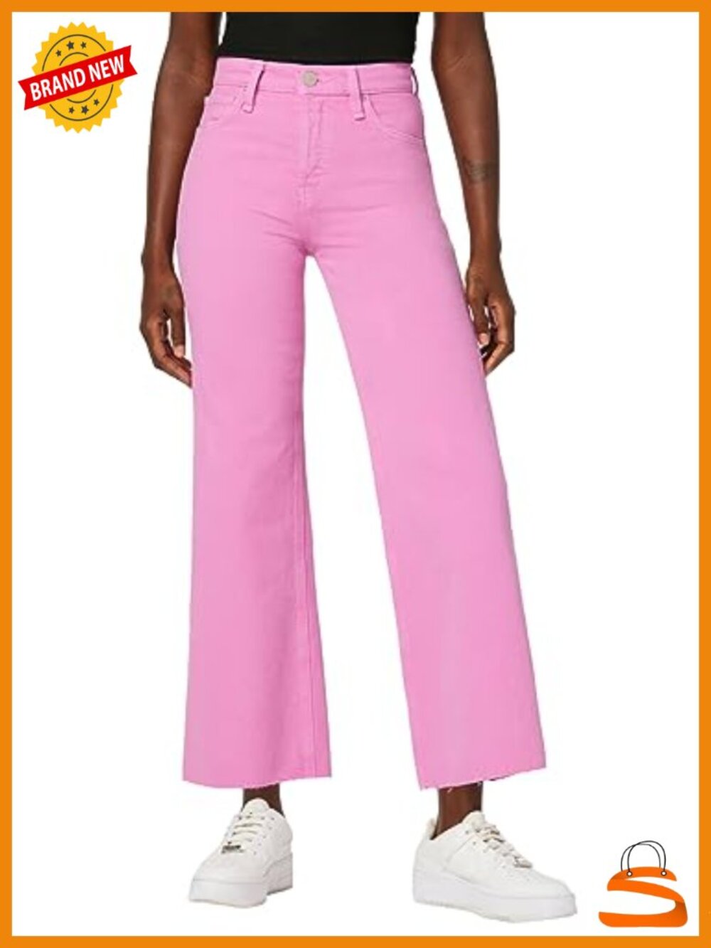 High-Rise Wide Leg Ankle Jeans, Cotton Stretch, Loose Fit, 5 Pocket